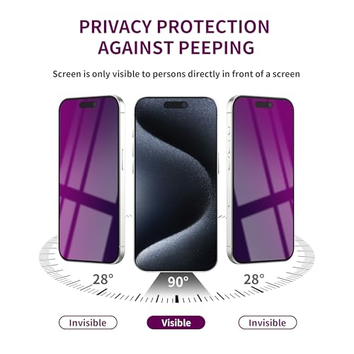 Image of 2 Pack Privacy Screen Protector for iPhone 15 Pro Tempered Glass 6.1inch Private Saver Anti-Spy Eye Protection Anti-Scratch Full Coverage
