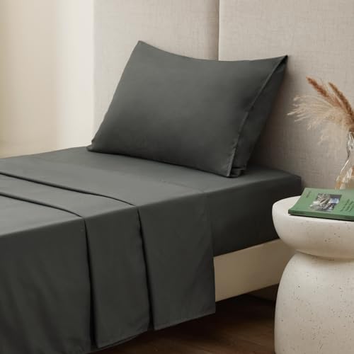 RUIKASI Juego de Sabanas 90x190 - Sabanas Cama 90 de 3 Piezas, con Sabana Bajera Ajustable 90x190/200, Sabana Encimera 160x275 y Funda Almohada 50x75cm, Suave, Gris Oscuro