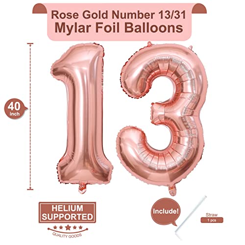 Image of 40 Inch Rose Gold 13 Number Balloons Giant Jumbo Huge 13 or 31 Foil Mylar Helium Number Digital Balloons Rose Gold Birthday Mylar Digital Balloons 13th 31st Birthday Anniversary Events Party