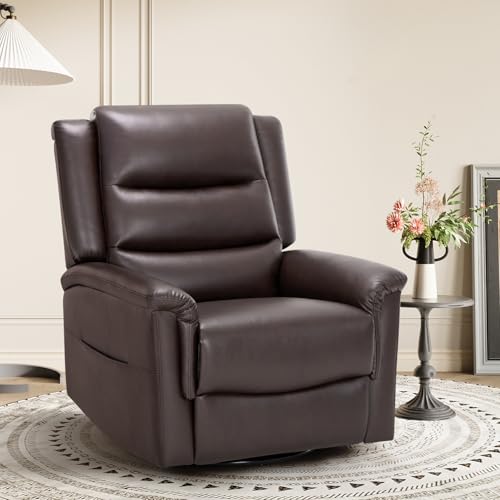COLAMY Oversized Leather Recliner Chair,360°Swivel Rocking...