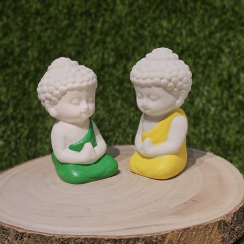 Image of Miniature Buddha Set of 2 for Home Decor Mini Garden Dollhouse Accessories Zen Figurines Resin Buddha Statues for Tabletop Office Shelf Gifting