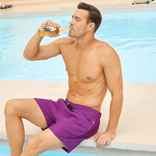 Image of BRISIRA Mens Swim Trunks Swim Shorts Quick Dry 5 inch Inseam Beach Shorts with Compression Liner and Zipper Pocket