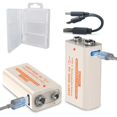 9V Rechargeable Battery 3600mWh 9 V High Capacity Lithium Batteries for Smoke Detectors Microphone Alarms Toys Torches Medical Devices etc 2 Pack