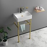 Lofeyo 20'x12' Rectangular Ceramic Console Sink with Brushed Gold Stainless Steel Pedestal, Wall Mounted & Freestanding Bathroom Vanity Basin, Stylish Above-Counter Vessel Sink