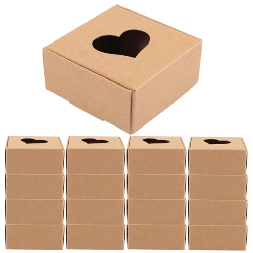 MAGICLULU Cajas de Embalaje para Jabón Hecho a Mano 40 Unidades Caja Kraft Pequeña 65X65X30 MM con Ventana Corazón Hueca Estuche Vintage para Regalos Pastelería y Fiestas