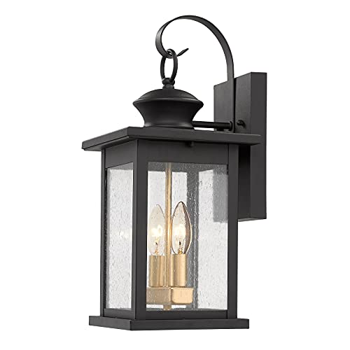 Emliviar 18 Inch Outdoor Wall Light Lantern, Black and Gold, 1810-BW2-R by Emliviar - Used condition - US$50.44