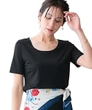 [ニッセン] 選べる2タイプ 透け対策シルケット加工ダブルフロント半袖トップス 大きいサイズ有 黒(Uネック) 3L