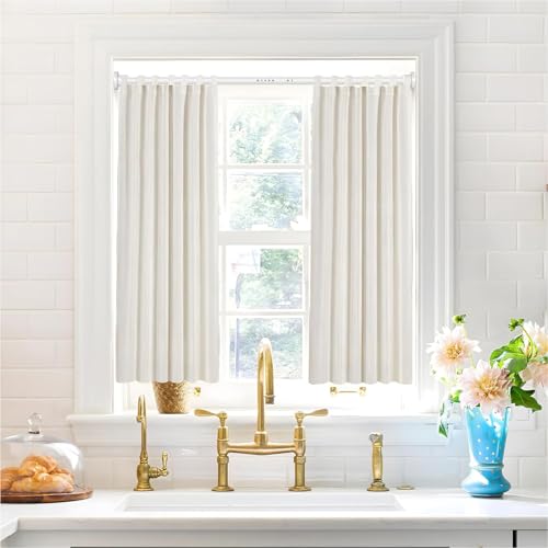Image of MEXAU White Tension Curtain Rod 40-78 Inch Long Tension Rod 1.26 inch Spring Tension Curtain Rod Adjustable Curtain Rods No Drilling Tension Shower Rod Curtain Tension Rod for Bathroom Windows Doorways
