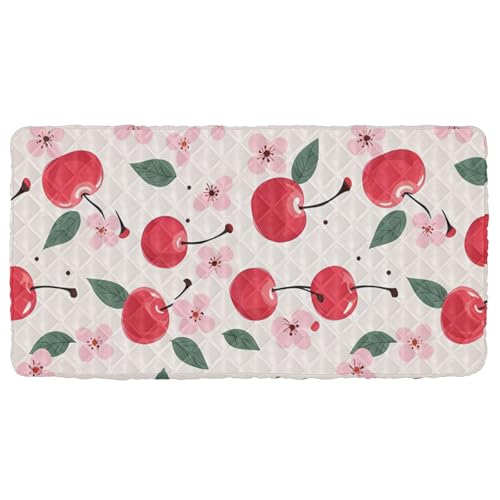 Portable Toddler Bed Sheet for Kids Pattern with Cherries Leaves Flowers Travel Bed Fitted Sheet