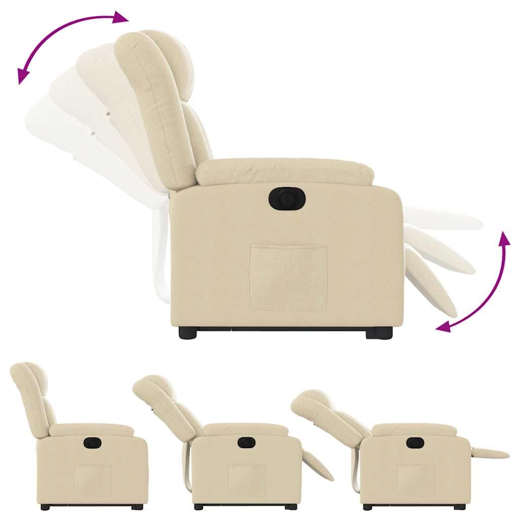 Elektrischer Relaxsessel Creme 78x92x98 cm mit Aufstehhilfe & Liegefunktion bis 135° Bequemer Lesesessel aus Stoff für Wohnzimmer Schlafzimmer und Seniorengerechtes Sitzen