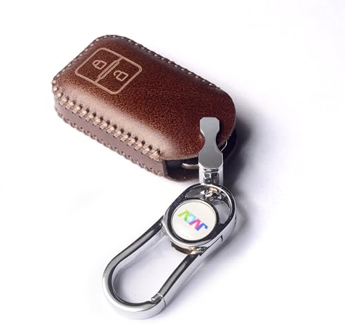 Image of JVCV Car Styling Soft Handmade Leather Key Cover Compatible with Suzuki Jimny Fronx Grand Vitara Victoris Baleno XL6 Swift Ertiga, Dzire Urban Cruiser Glanza, Hyryder (2 Button Smart Key, Brown)