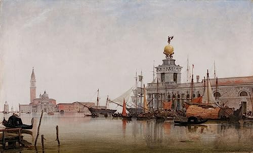 FIKAGXQGT Pintura al óleo Cuadros de Pared Lienzo Imagen la Dogana Di Mare con San Giorgio Maggiore Beyond de Edward William Cooke para Decoraciones del Hogar 60x90cm