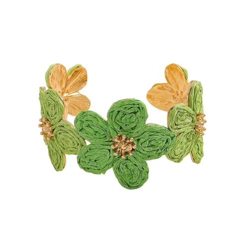 Image of Jazuaiao Inspired Woven Flower Raffia Alloy for Women Creative Floral Hand Chain Jewelry Gift Vintage Raffia