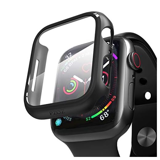 pzoz Compatible for Apple Watch Series 6/5 /4 /SE 44mm Case with Screen Protector Accessories Slim Guard Thin Bumper Full Coverage Matte Hard Cover Defense Edge for iWatch Women Men GPS (Black)