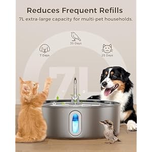 Dog Water Fountain for Large Dogs 7L236oz Stainless Steel Dog Water Bowl Dispenser Automatic Pet Water Fountain with Deeper Drinking Area Multi Filtration Pet Fountain with Ultra Quiet Pump