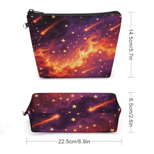 Bolsa de maquillaje de piel sintética con diseño de nebulosa de llama y cremallera de 22 cm 2