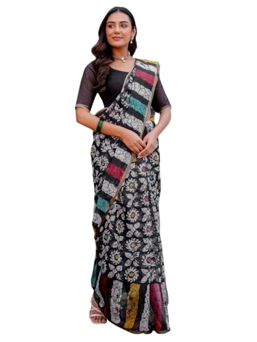 Image of SIRIL Women's Cotton Printed One Minute Ready To Wear Saree