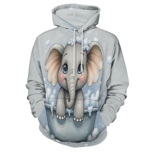 Sweat à capuche imprimé 3D éléphant mignon, motif Harajuku ultra réaliste et coupe décontractée