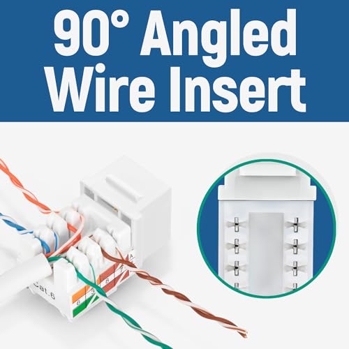 Everest Media Solutions easyJACK - 90° Angled Speed Termination Tool - with 20-Pack of 90° Angled CAT6/5e Keystone Jacks In White Color - Additional Jacks are available - (B087N7QQD2)