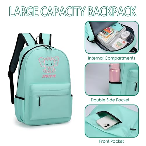 Personalized Kids Backpack For Teens Girls, Custom Cute Elephant School Bookbag Embroidery Name, Preschool Elementary Toddler Backpack With Adjustable Padded Straps, Kids Back To School Gifts4