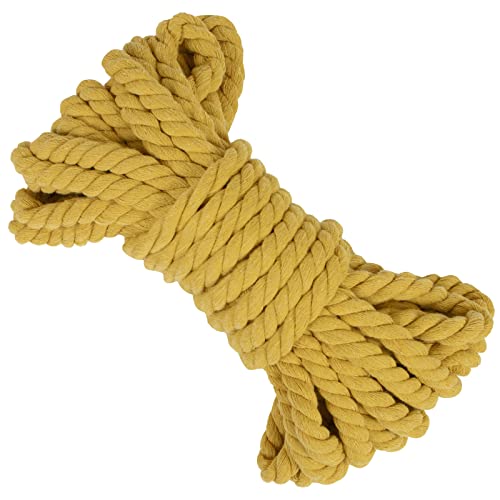 LEREATI Corda Macrame 8mm x 10m Filo Macrame Corda Cotone Naturale, 3 Fili Cordoncino Spago Macramè Filo, Cordino per Borse Uncinetto, Appendere Piante, Arazzi, Artigianato Fai-da-Te (Giallo)