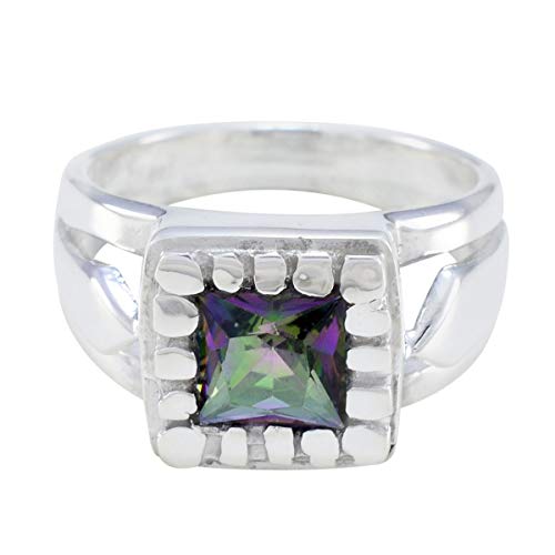 Bague en argent sterling 925 carrée avec pierre de couleur au choix