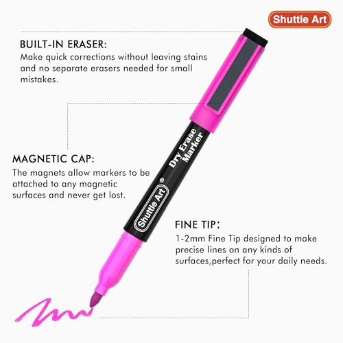 Image of Shuttle Art Dry Erase Markers, 32 Pack 16 Colors Magnetic Whiteboard Markers with Erase, Fine Point Dry Erase Markers Perfect For Writing on Whiteboards,Mirrors for School Office Home