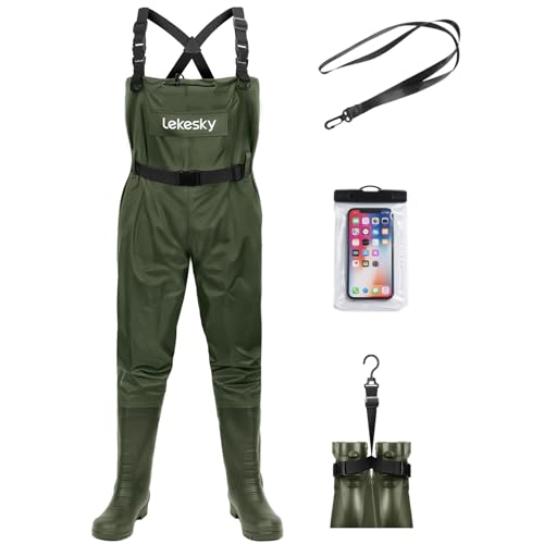 Lekesky Fly Fishing Chest Waders with Boots for Men Women, US Sizes 5–14,2-Ply Nylon/PVC Waterproof Waders(Green,M11)