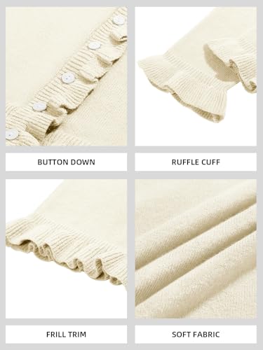Image of Saodimallsu Womens Ruffle Cardigan Sweaters Button Up Crew Neck Long Sleeve Cropped Sweater Cute Soft Knit Tops