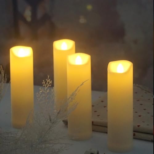 Image of QIDEA 2 inchX7 inch Outdoor Waterproof Flameless Candles with Timer, Battery Operated Flickering Led Pillar Candles, Electric Plastic Fake Candles for Home Garden Wedding Halloween Xmas Decorations 4 Pack