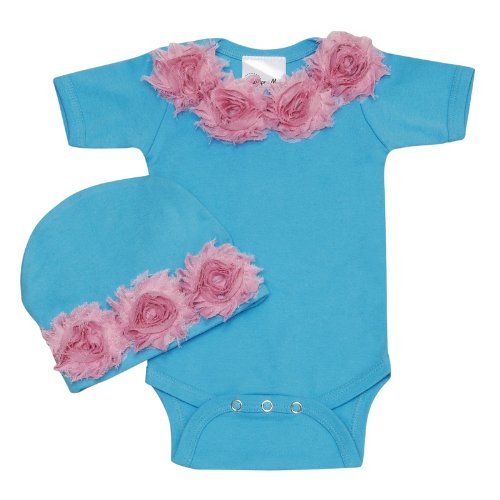 Lollipop Moon Shabby Chic Turquoise Baby Romper Set