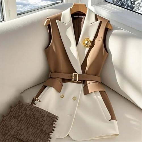 Women's V-Neck Retro Suit Vest Sleeveless Jacket Coat Belt Formal Office Coat2