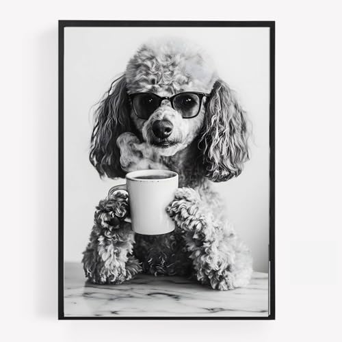 gfc Funny POODLE dog drinking coffee Print Picture Poster kitchen A4 UNFRAMED wall art Home decor Decorating please be seated for entire performance