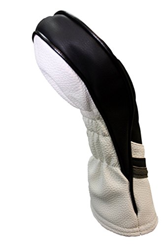 Majek Golf Headcover Black and White Leather Style #5 Fairway Head Cover Fits Fairway Wood Clubs