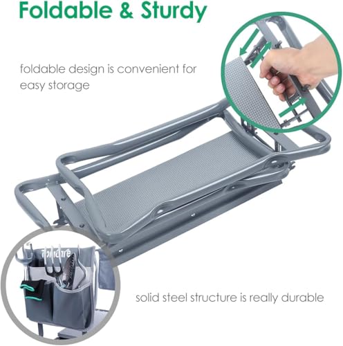 Image of TomCare Garden Kneeler Seat Garden Bench Garden Stools Foldable Stool with Tool Bag Pouch EVA Foam Pad Outdoor Portable Kneeler Christmas Gardening Gifts for Women Men,Large 21.65 inchx10.62 inchx18.89 inch,Grey
