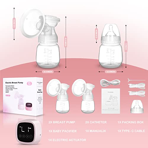 Bilateral Breast Pump Automatic Massage Silent Breast Pump Lcd Touch Screen Large Suction Breast Collector, 3 Modes & 9 Levels,22Mm (Pink) #TOP2