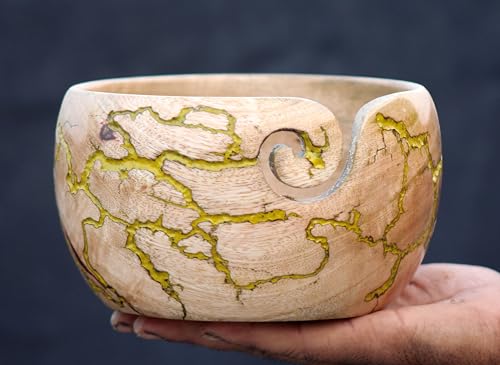 Image of Lichtenberg Wooden Yarn Bowl for Knitting, Resin and Wooden Mix Knitting Yarn Holder, Large Crochet Yarn Holder Best Gift for Knitters