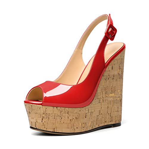 YODEKS Women's Platform Sandals Wedge Heel Peep Toe High Heeled Pumps Platform Wooden Heel Summer Wedge Heels Shoes