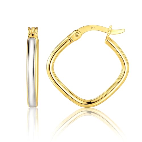14k Two-Tone Hoops in White & Yellow Gold | Hypoallergenic Solid Gold Hoop Earrings for Women | Anti-Tarnishing Real Gold Hoops with Secure Clasps by MAX + STONE