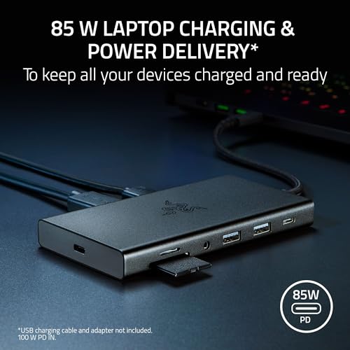 Image of Razer USB C Dock (Mercury White) Docking Station, 11-Port Design, USB-C Port, USB-A Port, Gigabit Ethernet Port, HDMI Port, UHS-I SD /MicroSD Card Slot, 3.5mm Audio Composite Jack, U-S-B Sea Dock