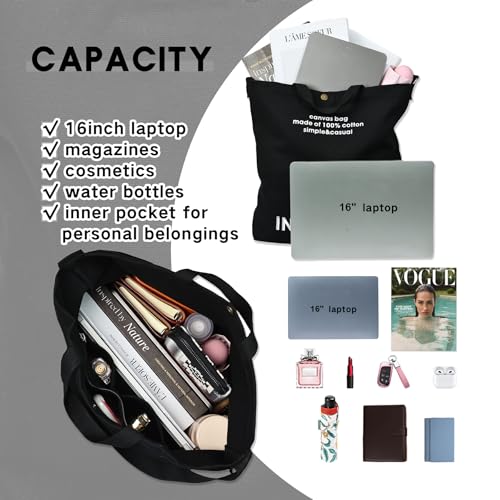 Image of Large Canvas Tote Bag for Women inside out Bag Crossbody Shoulder Bag with Adjustable Strap for Work Travel Shopping