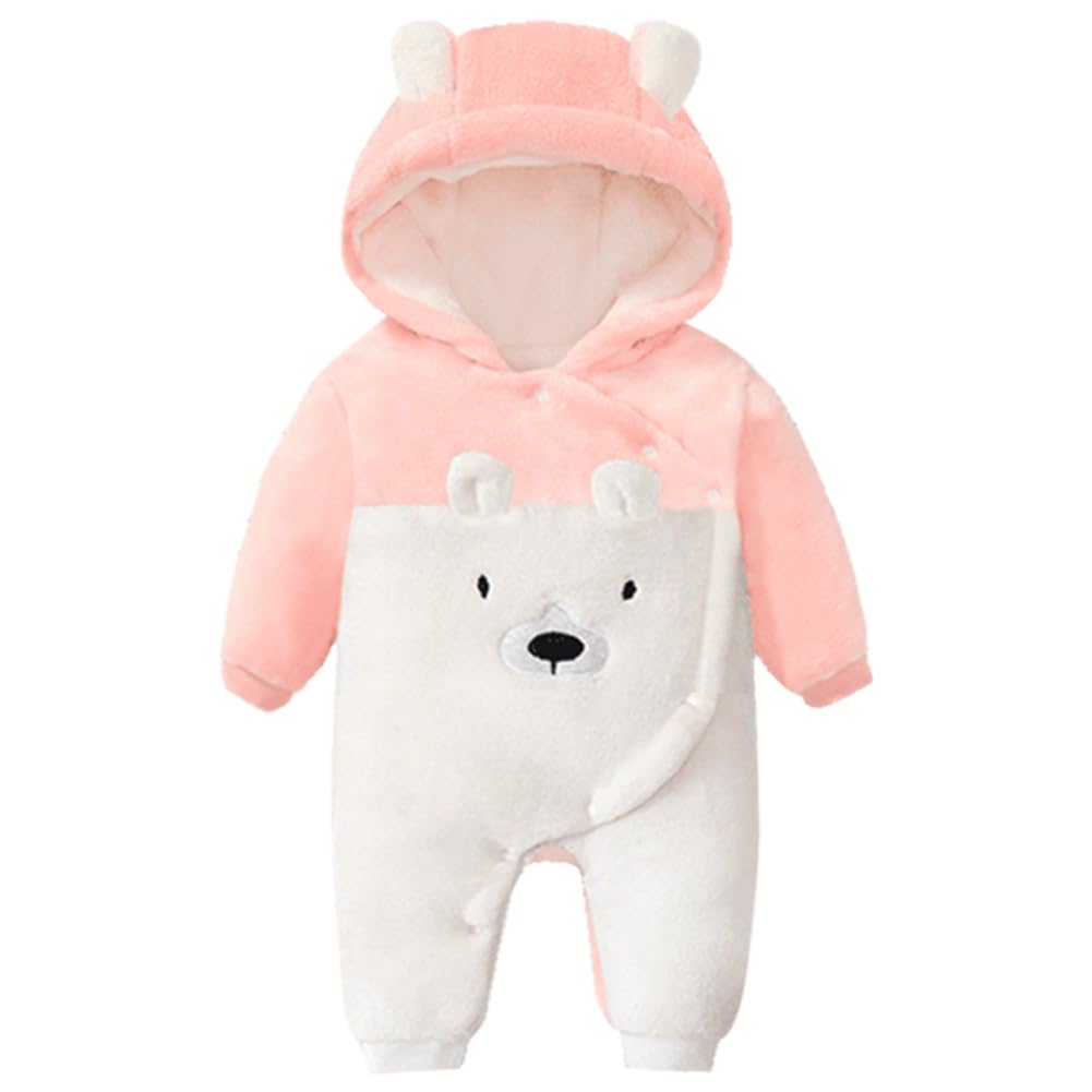 Newborn Baby Bear Suit Winter Snowsuit Fleece Romper Hooded Jumpsuit 0-18M