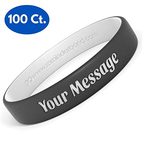 Reminderband 100 Custom Luxe Silicone Wristbands - Personalized Silicone Rubber Bracelets - Customized