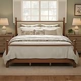 Christopher Knight Home Akuna Wooden King Bed Frame and Headboard, Classic Platform King Size Bed Frame and Upholstered Headboard, Wooden Slats Support Bedframe, No Box Spring Needed, Beige+Walnut