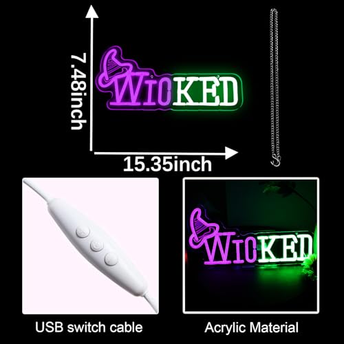 Image of Witch Theme Neon Sign for Wall Decor, Witch Horror Neon Light with Dimmer Switch for Business, LED Neon Lights for Bedroom Decor, LED Neon Sign Wall Art Neon Light for Halloween Party, Witch Fans Gift(Pink & Green)