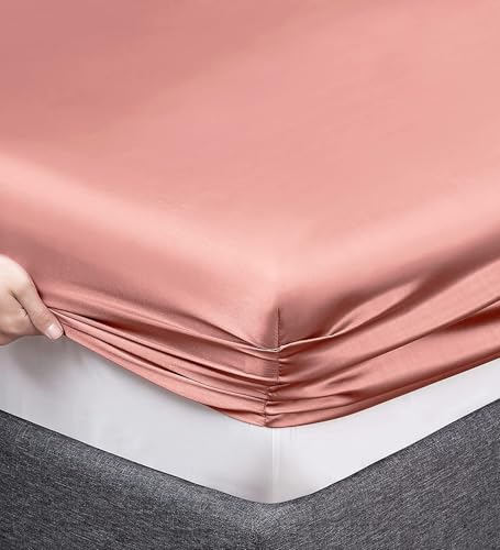 Image of COOLBEDS Satin Elastic Fitted Sheet & 2 Pillow Covers (Double, Blush)