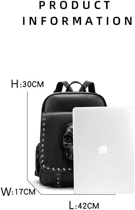 3D Gothic Skull Backpack for Women – Studded Punk Rock PU Leather Fashion Daypack with Hidden Anti-Theft Pocket, Fits A4 & 13” Laptop, Black - Image 7