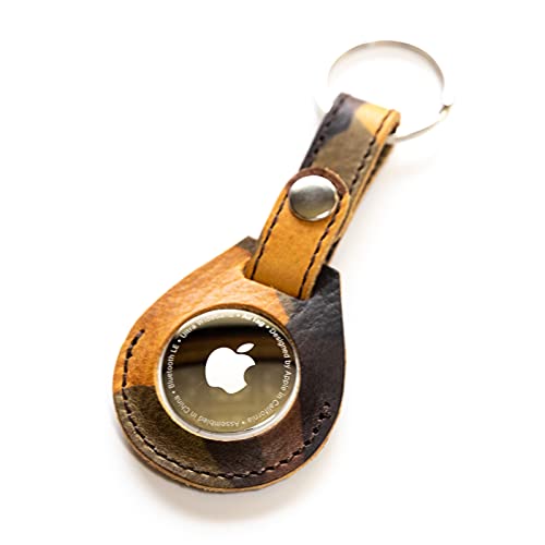 [マフ ピント] キーリング キーホルダー Apple air tag カバー 保護 ケース レザー 本革 日本製 (21.カモフラージュ ライト, key ring)