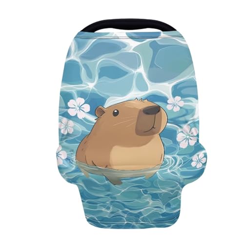 Image of Capybara Baby Car Seat Cover for Travel - Breathable and Lightweight - Infant Car Seat Cover for Sun, Soft Nursing Cover Up for Breastfeeding