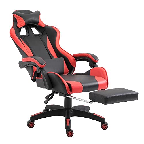 Poltrona da Gaming Racing Omega con poggia piedi, in similpelle, 3 colorazioni disponibili (Nero/Rosso) - Sedia gaming - Immagine 4